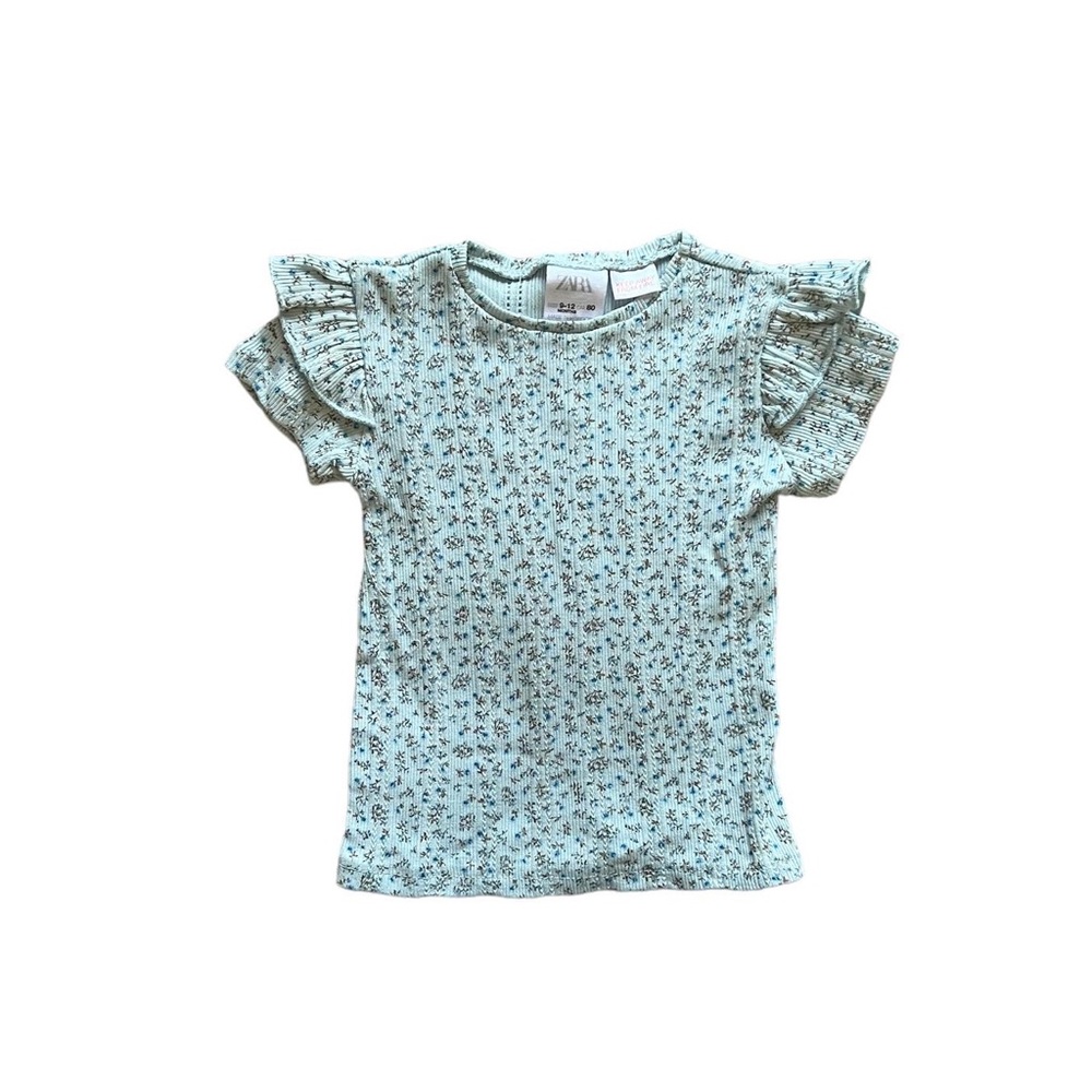 Zara ruffle sleeve floral shirt 9-12 months NWOT